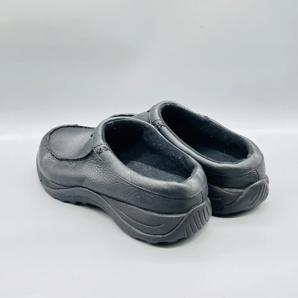LL Bean Shoes Mens 10.5 Black Pebbled Leather Mule Clogs Slip On Casual Comfort